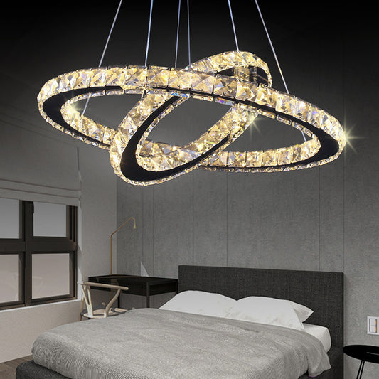 LED chandelier with remote control and crystal PRISM LUMINIS 58W, 2 Circles, Cold/Warm/Neutral light, Dimmable, Silver, Height Adjustable