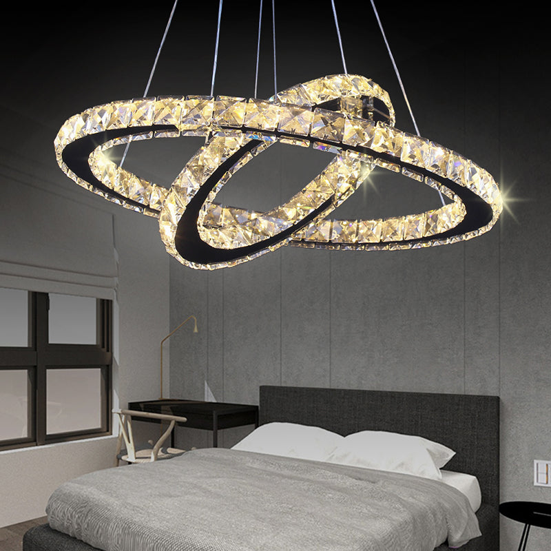 LED chandelier with remote control and crystal PRISM LUMINIS 58W, 2 Circles, Cold/Warm/Neutral light, Dimmable, Silver, Height Adjustable