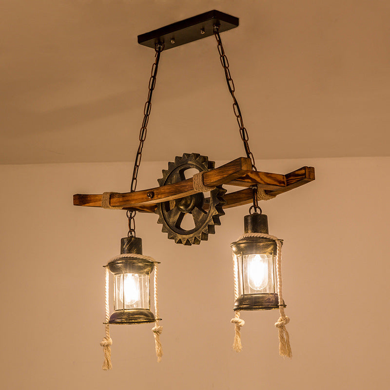 Vintage Rope Chandelier PEDRO, 4 x E27 Dark Wood