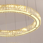 LED Chandelier LLC130/2CH, Crystal and Metal, 62W, 2 Circles, Dimmable, Adjustable Height, Cold/Warm/Neutral Light, Luxurious Lighting
