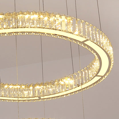 LED Chandelier LLC130/2CH, Crystal and Metal, 62W, 2 Circles, Dimmable, Adjustable Height, Cold/Warm/Neutral Light, Luxurious Lighting