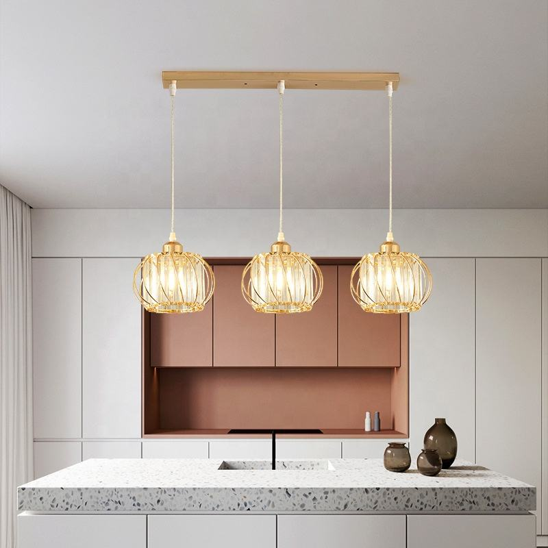 Modern Classic Chandelier, Suspended, Monica LC910/3LGD, 3 X E27, Gold, Metal and Glass, Adjustable Height