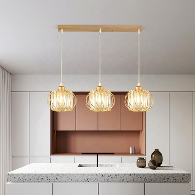Modern Classic Chandelier, Suspended, Monica LC910/3LGD, 3 X E27, Gold, Metal and Glass, Adjustable Height