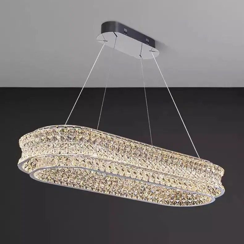LED Chandelier LLC130/1CH, Crystal and Metal, 31W, 1 Circle, Dimmable, Adjustable Height, Cold/Warm/Neutral Light, Luxurious Lighting
