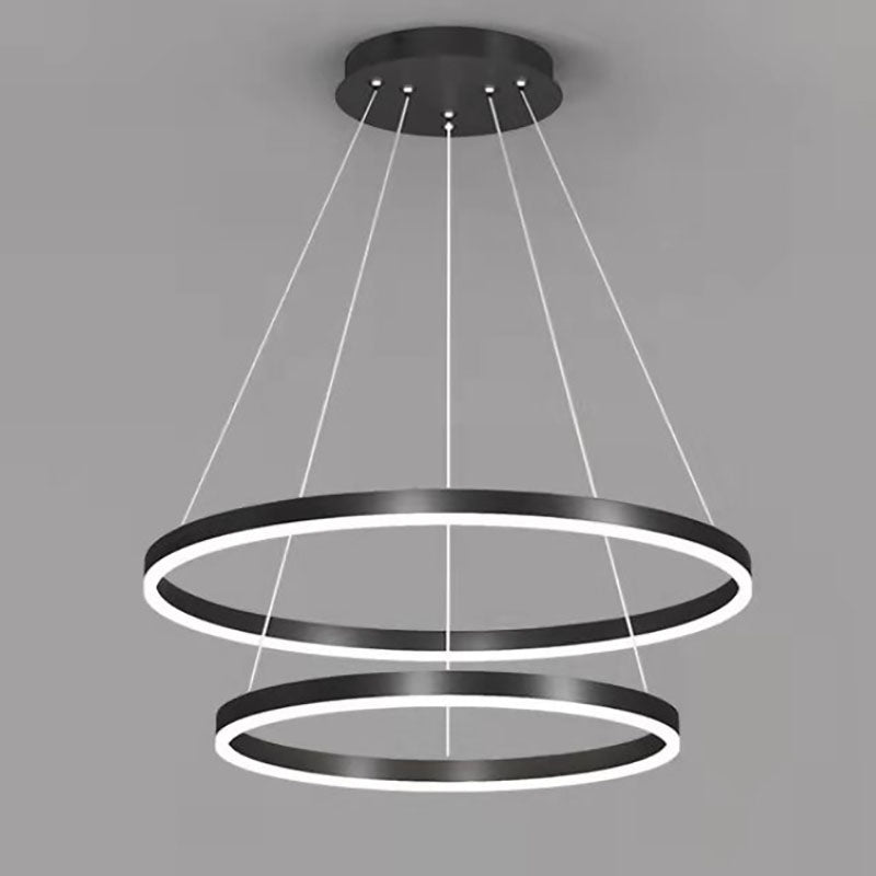 Suspended LED chandelier with remote control CASIANA 41W, 2 Circles, Cold/Warm/Neutral light, Dimmable, Black, Height Adjustable