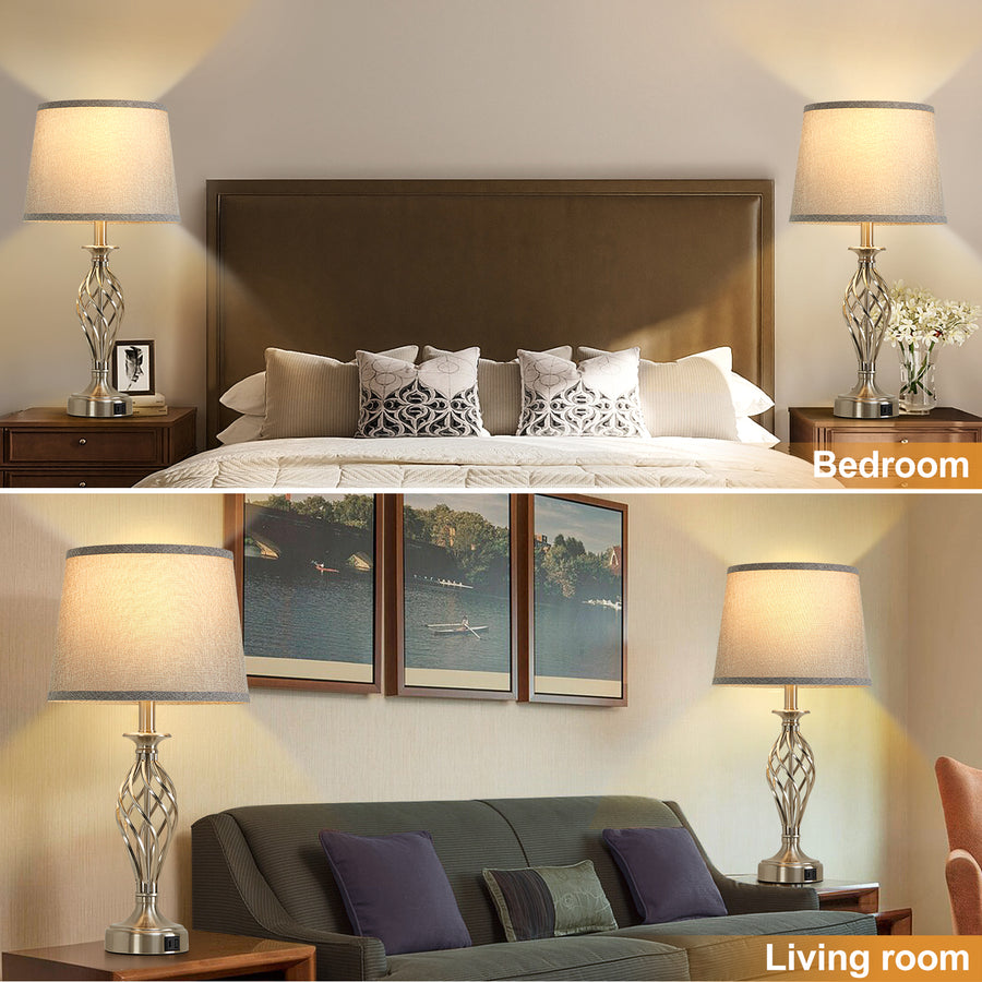 Veioza VZ212WH, 1x E27, Metal and Textile, White and Gold