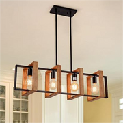 Vintage LED Chandelier LV565/4, 12W Rustic Barn, Wood and Metal, 100cm, Black