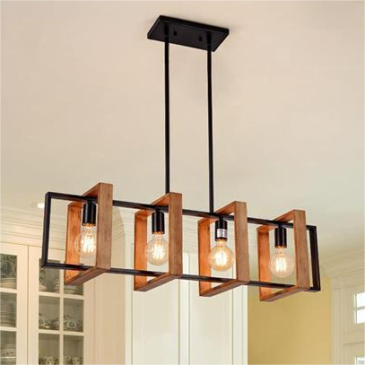 Vintage LED Chandelier LV565/4, 12W Rustic Barn, Wood and Metal, 100cm, Black