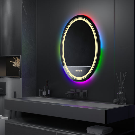 Round LED Mirror, 70cm, Celeste MotionGlow Marcello, RGB Light, Bluetooth Speaker, Demister System, Clock & Thermometer, Dimmable 70X70BTRGB