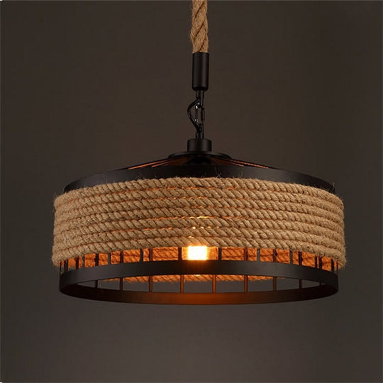 Vintage Chandelier LV300/300BK, 1xE27, Rustic Barn, String and Metal, 30cm, Brown Vintage Chandeliers Default Title Alessandro Design