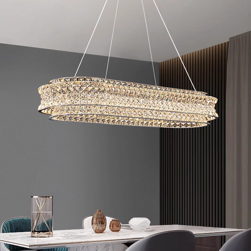LED Chandelier LLC130/1CH, Crystal and Metal, 31W, 1 Circle, Dimmable, Adjustable Height, Cold/Warm/Neutral Light, Luxurious Lighting