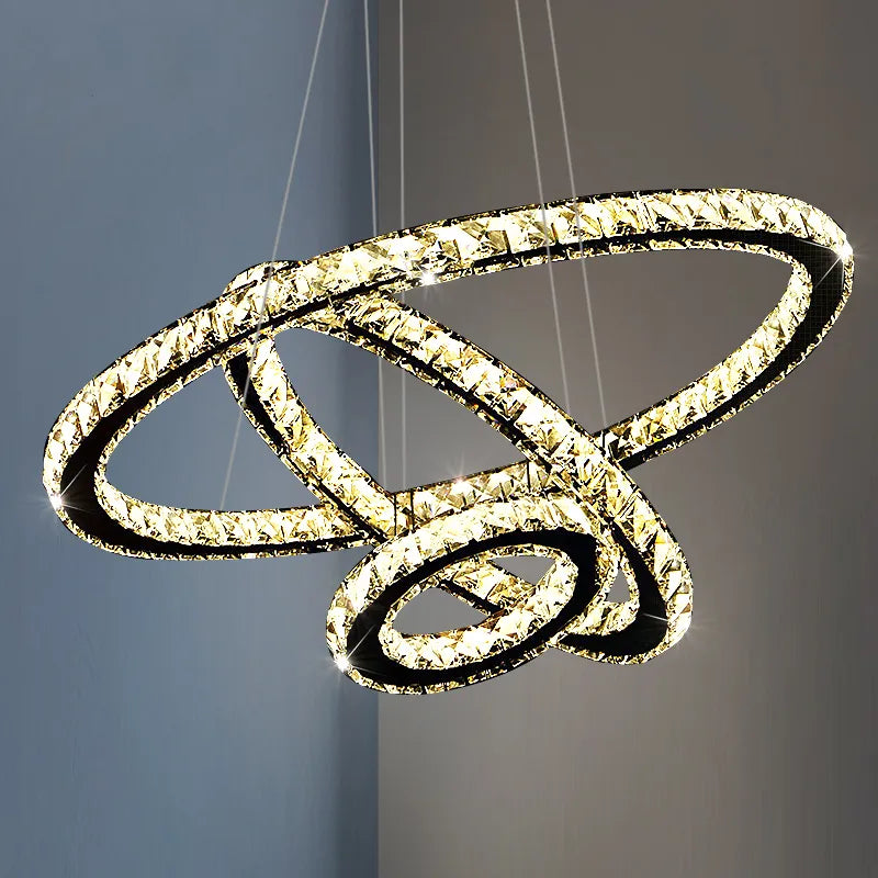 PRISM Luminis LED Chandelier, 78W, Crystal and Metal, 3 Circles, Dimmable, Adjustable Height, Cold/Warm/Neutral Light, Luxurious Lighting
