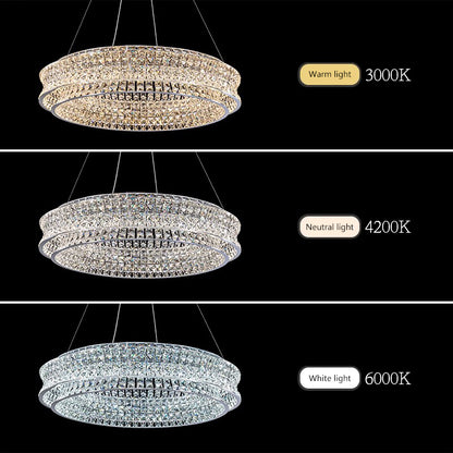 LED Chandelier LLC130/1CH, Crystal and Metal, 31W, 1 Circle, Dimmable, Adjustable Height, Cold/Warm/Neutral Light, Luxurious Lighting
