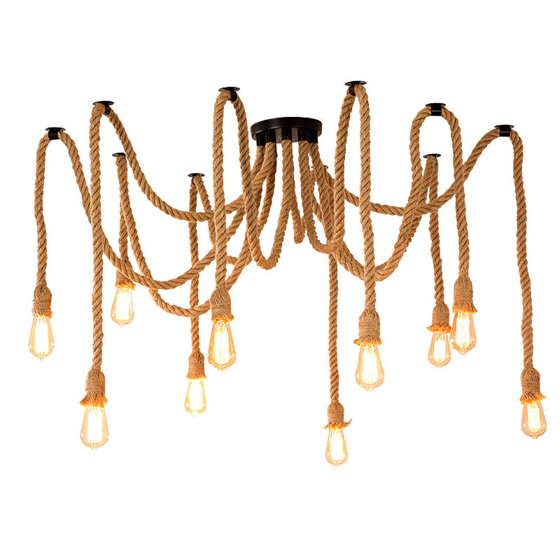 Vintage Chandelier LV120/10BK, 10xE27, Rustic, String and Metal, 2x100cm, Black Support Vintage Chandeliers Default Title Alessandro Design