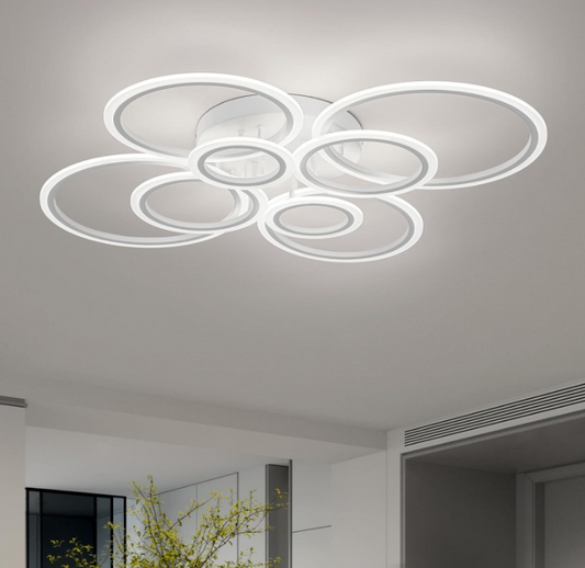 LED chandelier with remote control BETTY 130W, 8 Circles, Cold/Warm/Neutral light, Dimmable, White