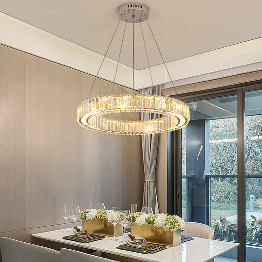 LED Chandelier LLC130/1CH, Crystal and Metal, 31W, 1 Circle, Dimmable, Adjustable Height, Cold/Warm/Neutral Light, Luxurious Lighting