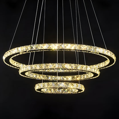 PRISM Luminis LED Chandelier, 78W, Crystal and Metal, 3 Circles, Dimmable, Adjustable Height, Cold/Warm/Neutral Light, Luxurious Lighting