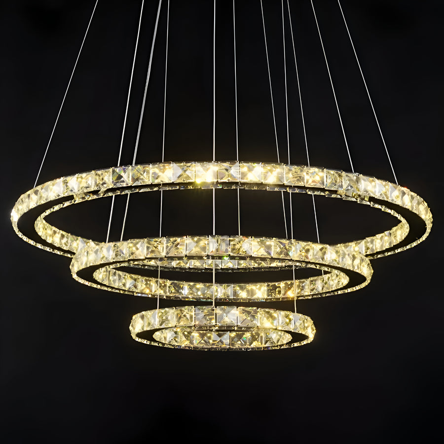 PRISM Luminis LED Chandelier, 78W, Crystal and Metal, 3 Circles, Dimmable, Adjustable Height, Cold/Warm/Neutral Light, Luxurious Lighting