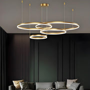 Suspended LED chandelier with remote control LT813/4GD 41W, 4 Circles, Cold/Warm/Neutral light, Dimmable, Black, Height Adjustable