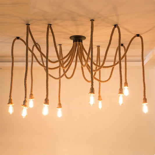 Vintage Chandelier CORDA, 2xE27, Rustic, String and Metal, 2x100cm, Black Support