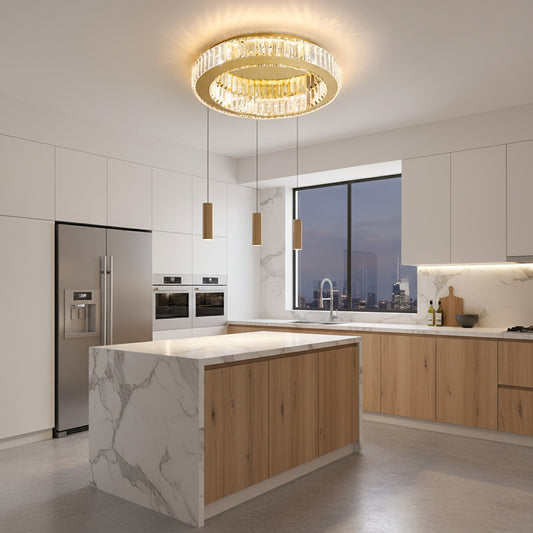 LED chandelier with remote control and crystal VERTUS 31W, 50cm, Circle, Cold/Warm/Neutral light, Dimmable, Gold