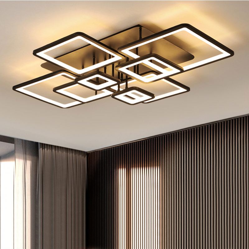 LED chandelier with remote control ELLA 203W, 8 Squares, Cold/Warm/Neutral light, Dimmable, Black