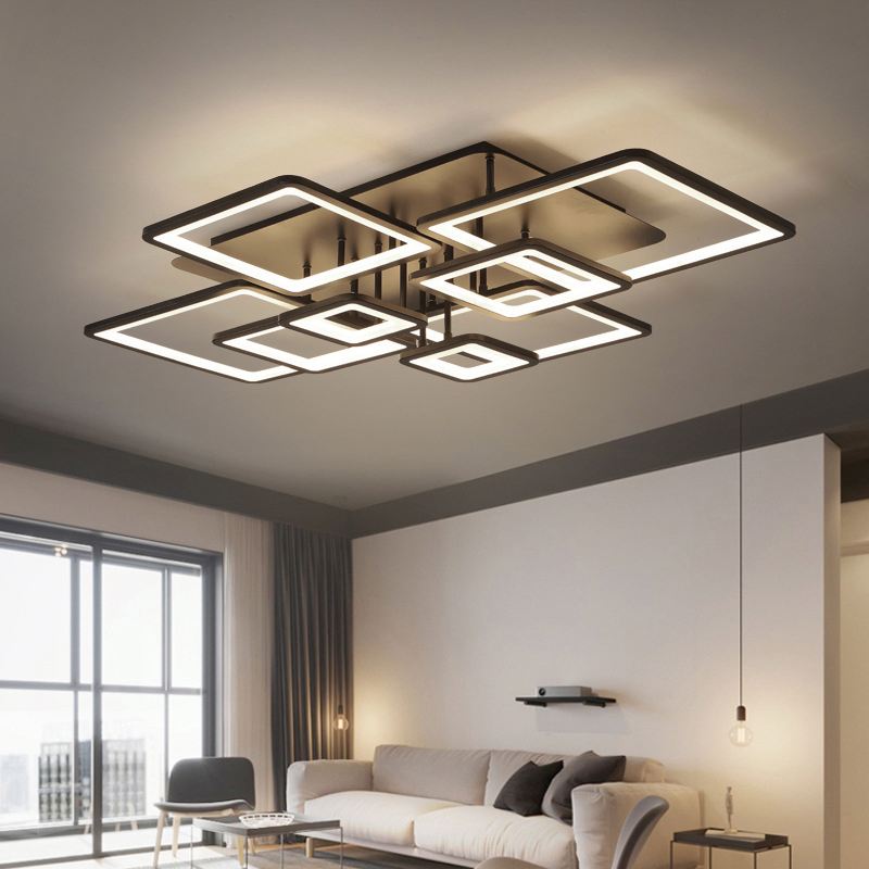 LED chandelier with remote control ELLA 203W, 8 Squares, Cold/Warm/Neutral light, Dimmable, Black