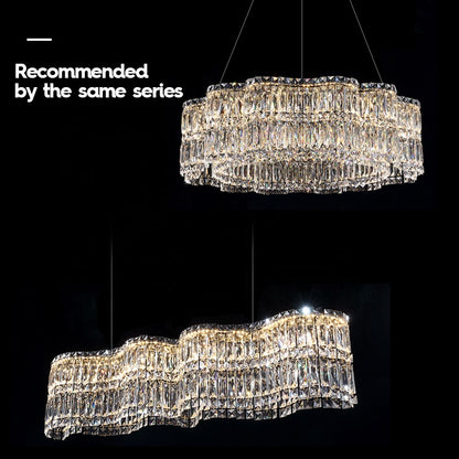 Crystal LED Chandelier with Regalis Remote Control, Length 58cm, Shiny Chrome, Warm/Cold/Neutral Light 3000K/4000K/6000K, Adjustable Height, Dimmable Light, Metal and Crystal