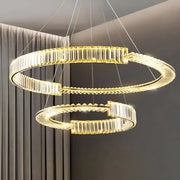 LED Chandelier PRISM Regal, Gold, Metal and Crystal, Dimmable, Adjustable Height, Elegant Design, Cold/Warm/Neutral Light