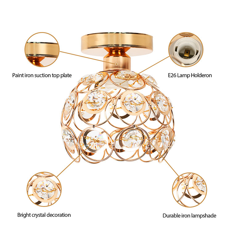 Vera Chandelier, 1*E27, Gold, Metal and Crystal