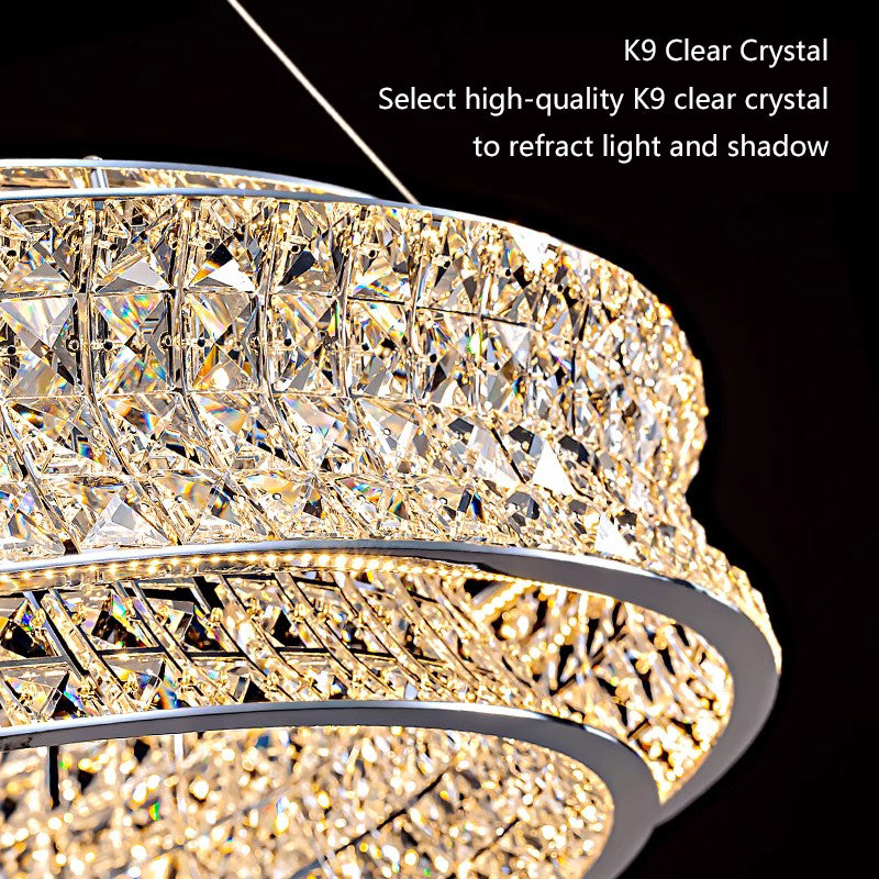 LED Chandelier LLC130/1CH, Crystal and Metal, 31W, 1 Circle, Dimmable, Adjustable Height, Cold/Warm/Neutral Light, Luxurious Lighting