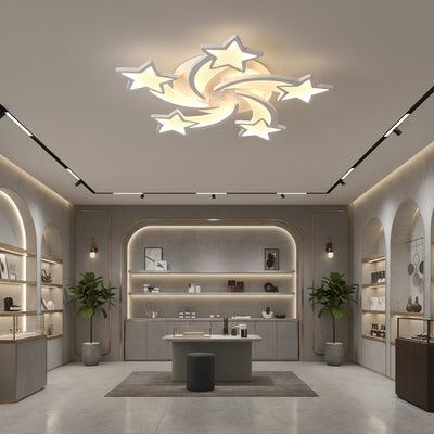 LED chandelier with remote control IPOMOEA 85W, 5 Stars, Cold/Warm/Neutral light, Dimmable, White