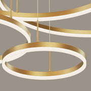 Suspended LED chandelier with remote control PERU 150W, 3 Circles, Cold/Warm/Neutral light, Dimmable, Shiny Gold, Adjustable Height