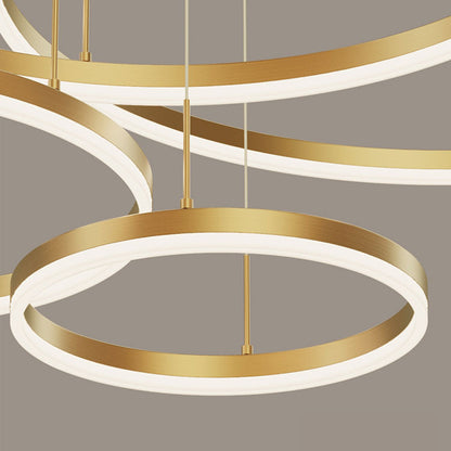 Suspended LED chandelier with remote control PERU 150W, 3 Circles, Cold/Warm/Neutral light, Dimmable, Shiny Gold, Adjustable Height