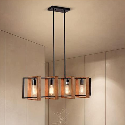 Vintage LED Chandelier LV565/4, 12W Rustic Barn, Wood and Metal, 100cm, Black