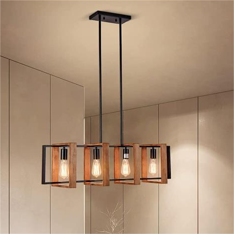 Vintage LED Chandelier LV565/4, 12W Rustic Barn, Wood and Metal, 100cm, Black