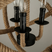 Vintage Chandelier LV585/4BK, 4xE14, Rustic Barn, String and Metal, 30cm, Black