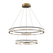 Suspended LED chandelier with remote control and crystal ROGER 100W, 2 Circles, Cold/Warm/Neutral light, Dimmable, Shiny Gold, Adjustable Height