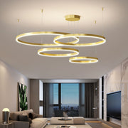 Suspended LED chandelier with remote control LT813/4GD 41W, 4 Circles, Cold/Warm/Neutral light, Dimmable, Black, Height Adjustable