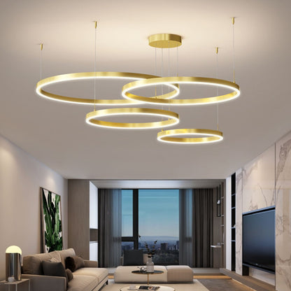 Suspended LED chandelier with remote control LT813/4GD 41W, 4 Circles, Cold/Warm/Neutral light, Dimmable, Black, Height Adjustable