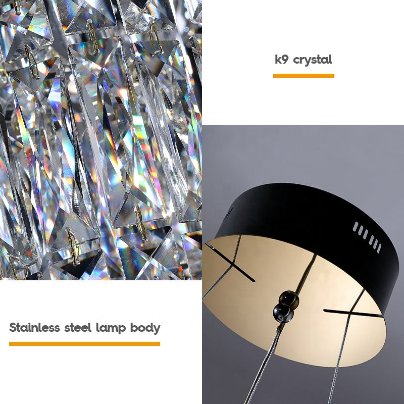 Crystal LED Chandelier with Regalis Remote Control, Length 58cm, Shiny Chrome, Warm/Cold/Neutral Light 3000K/4000K/6000K, Adjustable Height, Dimmable Light, Metal and Crystal