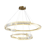 LED Chandelier PRISM Regal, Gold, Metal and Crystal, Dimmable, Adjustable Height, Elegant Design, Cold/Warm/Neutral Light