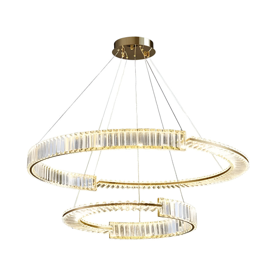 LED Chandelier PRISM Regal, Gold, Metal and Crystal, Dimmable, Adjustable Height, Elegant Design, Cold/Warm/Neutral Light
