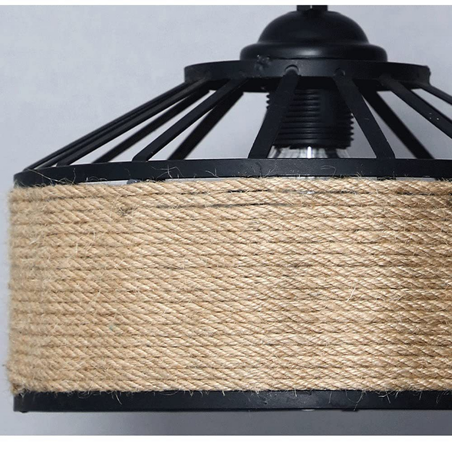 Vintage Chandelier LV300/400BK, 1xE27, Rustic Barn, String and Metal, 150cm, Black