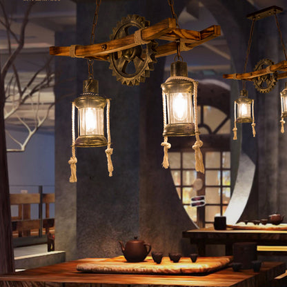 Vintage Rope Chandelier PEDRO, 4 x E27 Dark Wood