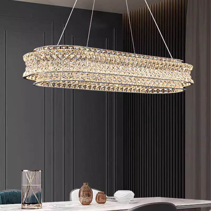 LED Chandelier LLC130/1CH, Crystal and Metal, 31W, 1 Circle, Dimmable, Adjustable Height, Cold/Warm/Neutral Light, Luxurious Lighting