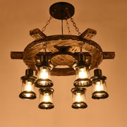 Vintage Chandelier LV592/6BK, 6xE27, Rustic Barn, String and Metal, 70cm, Black