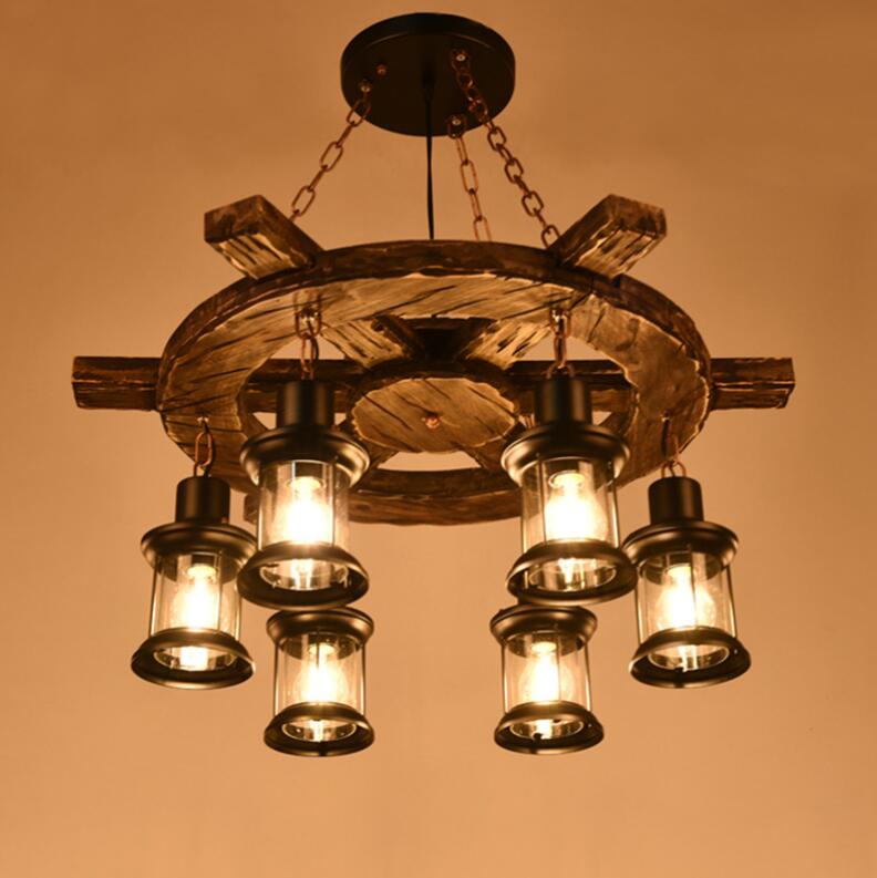 Vintage Chandelier LV592/6BK, 6xE27, Rustic Barn, String and Metal, 70cm, Black