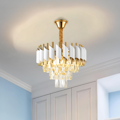 VERSAILLES Petito Crystal Chandelier 3xE14, Diameter 30cm, Shiny Gold and White, Adjustable Height