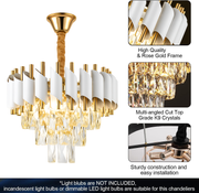 VERSAILLES Petito Crystal Chandelier 3xE14, Diameter 30cm, Shiny Gold and White, Adjustable Height